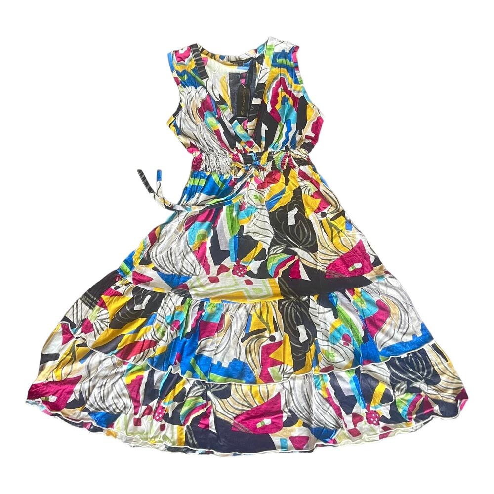 NEW Chaudry Multicolor DRESS Womens LG Ruffled Fit & Flare V-Neck Sleeveless NWT